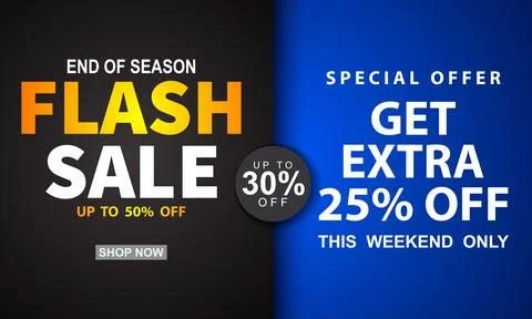 Flash sale banner template design for web or social media. vector illustratio Stock Illustration
