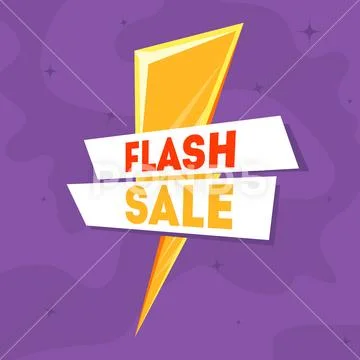 Flash Sale Banner Template With Golden Thunder Sign Vector Illustration