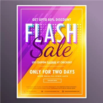 Flash sale banner template vector design with bright purple and yellow colors Stock Illustration