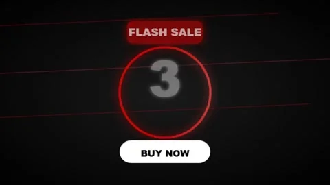 Flash Sale Countdown Animation with Number 3 and Buy Now Button Stockbeeldmateriaal 335399579