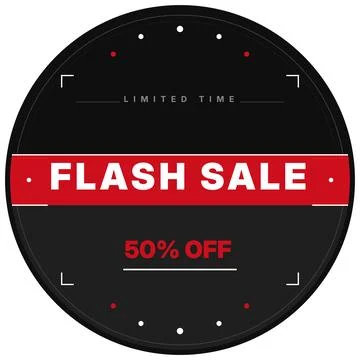 Flash Sale Split Circle Badge Vector Red Black Flat Stock Illustration