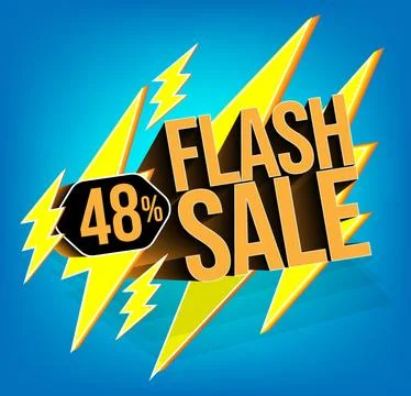 Flash sale for stores and promotions with 3d text in vector. 48 discount off Stock Illustration