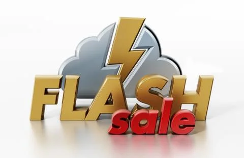 Flash sale text, cloud and lightning icon. 3D illustration Stock Illustration