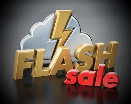 Flash sale text, cloud and lightning icon. 3D illustration Stock Illustration
