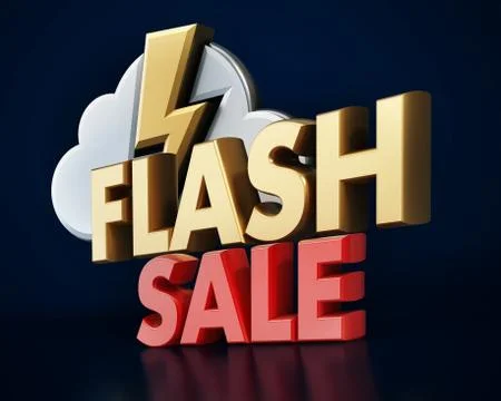 Flash sale text, cloud and lightning icon. 3D illustration Stock Illustration