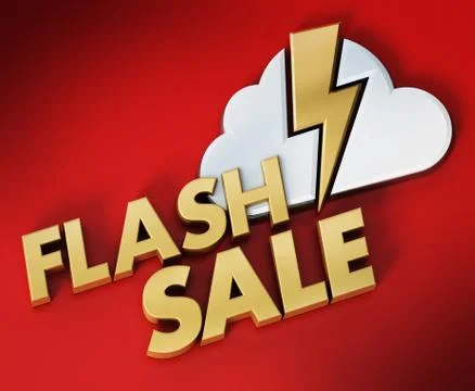 Flash sale text, cloud and lightning icon. 3D illustration Stock Illustration