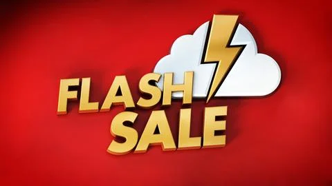 Flash sale text, cloud and lightning icon. 3D illustration Stock Illustration