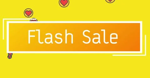 Flash Sale text on rectangle shape against red hearts icons on yellow backgroun Stock Illustration