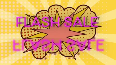 Flash sale text with reflection effect over retro speech bubble against yellow Stock Footage 157678068