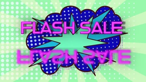 Flash sale text with reflection effect on retro speech bubble over rows of dots Stock Footage 157678076