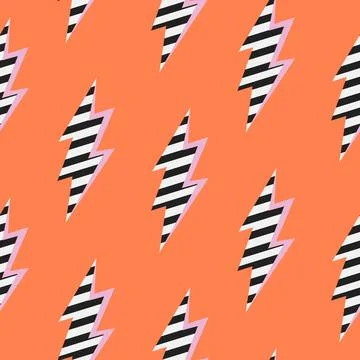 Flash seamless vector pattern with striped shapes. Pop art thunderbolt orange Illustrazione stock