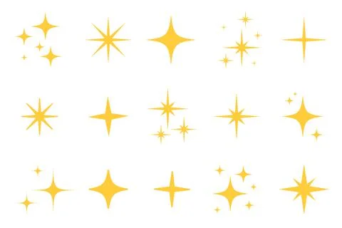 Flash sparkle flat star icon set Stock Illustration