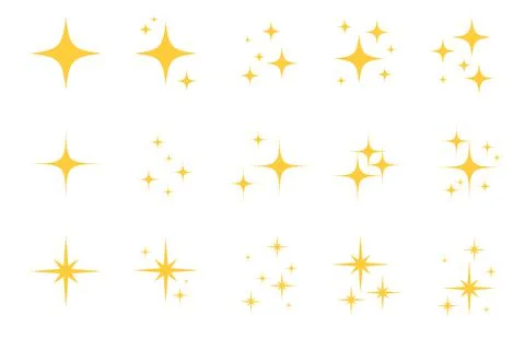 Flash sparkle flat star icon set Stock Illustration