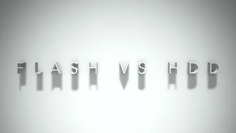 Flash vs hdd 3D title animation white text on a white background Stock Footage 299374228