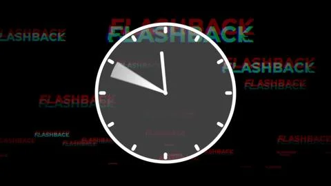Flashback With Glitch Effect Behind The Clock With Hands Rotating Backward. Stock Illustration