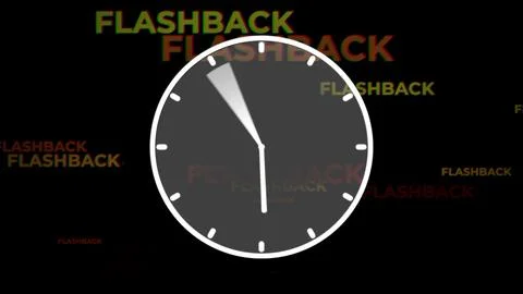 Flashback sign Behind The Clock With Hands Rotating Backward. Graphic. Stock Illustration