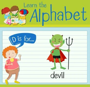 Flashcard letter D is for devil Stock Illustration