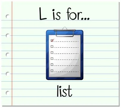 Flashcard letter L is for list Ilustração Stock