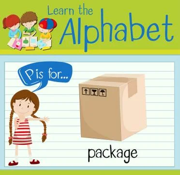 Flashcard letter P is for package Illustrazione stock