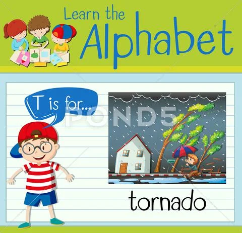 Flashcard letter T is for tornado Illustration #68298840