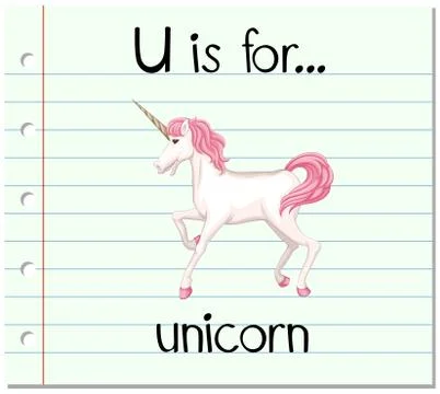Flashcard letter U is for unicorn Ilustração Stock