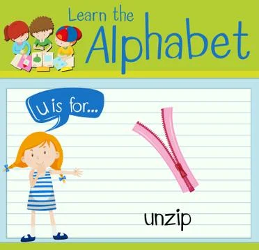Flashcard letter U is for unzip Stock Illustration