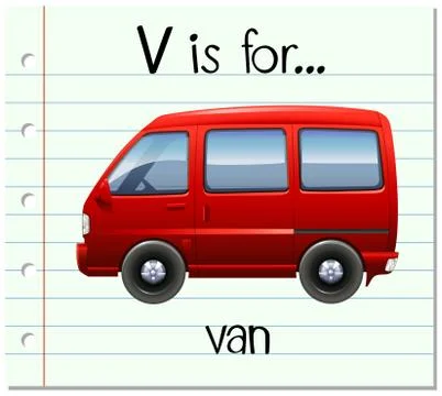 Flashcard letter V is for van Stock Illustration