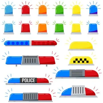 Flashers siren vector icon set isolated on white background. Illustrazione stock