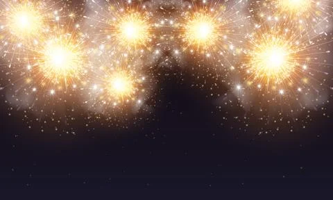 Flashes of fireworks in the night sky Stock Illustration