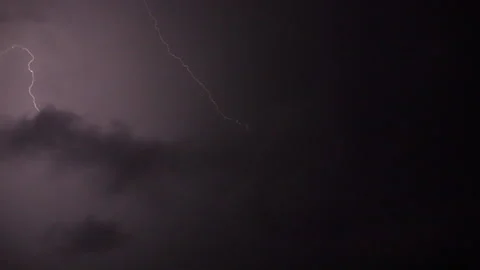 Flashes of lightning in the sky. Shooting at night. Video stock 246774709