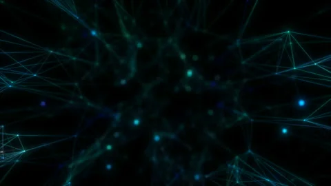 Flashes in space with depth of field. Beautiful animation of plexus of bright Stock Footage 117973695