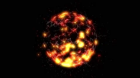 Flashes of yellow-red light spots on a white geometric sphere on a black Stock Footage 237488934