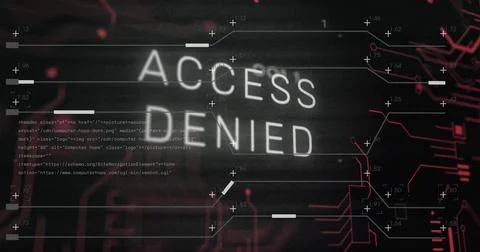 Flashing ACCESS DENIED text on screen, with HTML code, plus markers, scan lines Stock Illustration