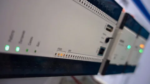 Flashing and running lights on a unit of reception, processing and transmission Stock Footage 71646700