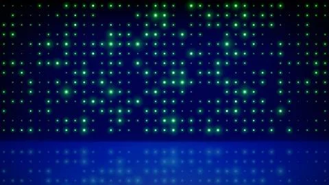 Flashing background led wall lights, stage. Blue green glowing dots abstract Stock-Illustration