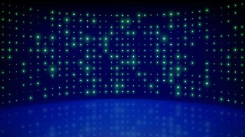 Flashing background led wall lights, stage. Blue green glowing dots abstract Stock Illustration