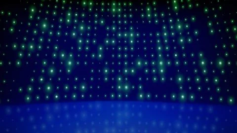 Flashing background led wall lights, stage. Blue green glowing dots abstract Stock Illustration
