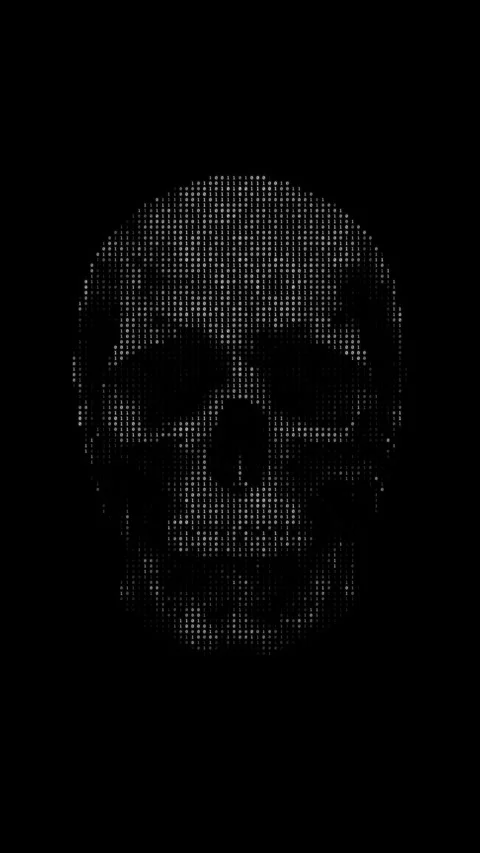 Flashing binary digit particles, skull shape. Hacker, digital dangerous war.. Stock Footage 274084931
