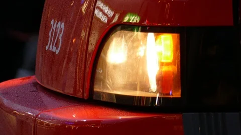 Flashing Blinker Light of a tram at dusk Stock Footage 121024794