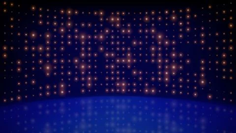 Flashing blue background led wall lights, stage. Gold glowing dots abstract blue Stock Illustration