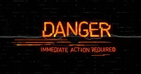 Flashing bold DANGER warning on interface, with IMMEDIATE ACTION REQUIRED text 写真素材
