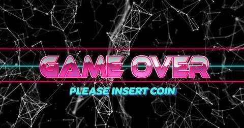 Flashing centered retro arcade screen displaying GAME OVER and PLEASE INSERT  Stock Illustration
