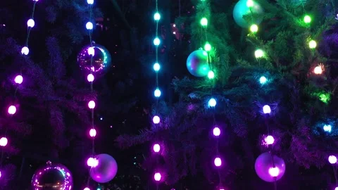Flashing colored lights on a christmas tree Stock Footage 147602561