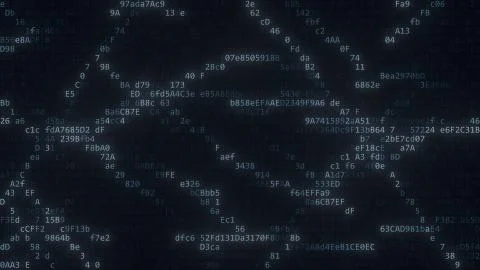 Flashing computer code strings on the screen. 3D rendering Stock Illustration