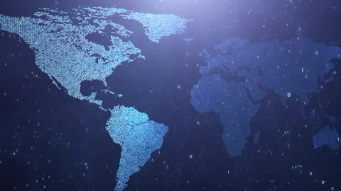 Flashing digital world map with binary data motion Stock Footage 323324030