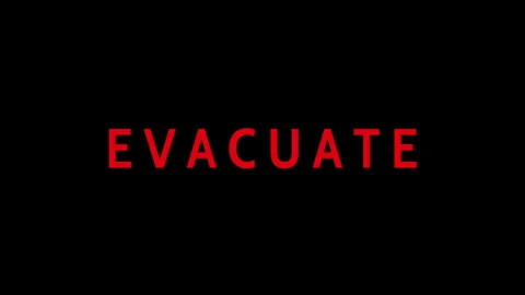 Flashing EVACUATE Warning Text Animation on Black Background - Emergency Alert Stock Footage 309691157