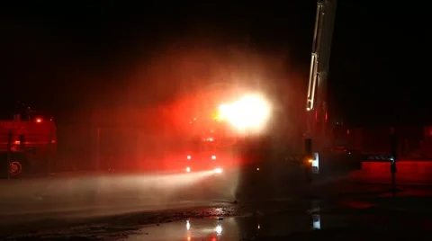 Flashing fireman emergency warning lights fire truck Stock Footage