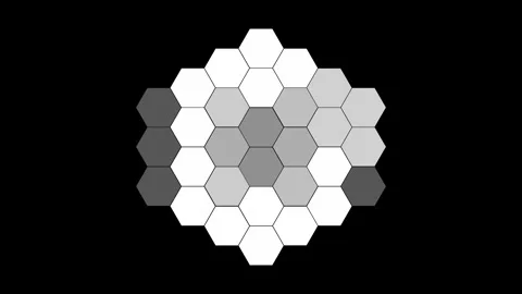 Flashing geometric composition of white and grey hexagons on black background Stock Footage 284462694