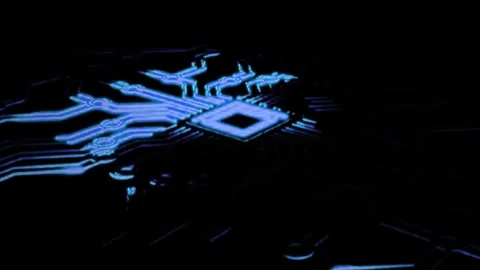 Flashing GPU Core Loop with Purple and Blue Holographic Data Surge Effects 動画素材 308406479