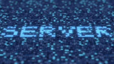 Flashing hexadecimal symbols on a blue computer screen compose SERVER word Stock Footage 109536801